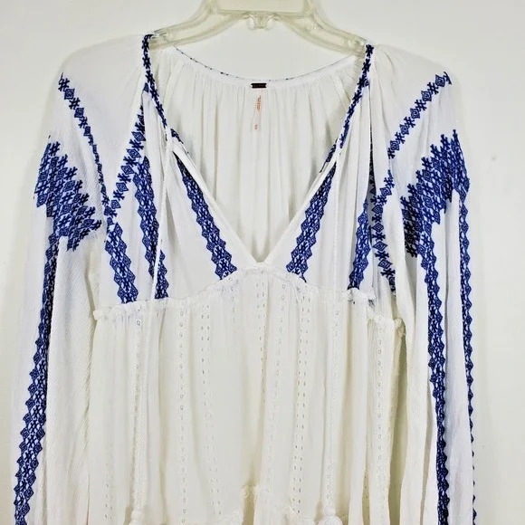 Free People Wild Horses Embroidered Eyelet Ivory Tunic Mini Dress Boho White XS - Picture 3 of 9